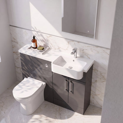 Fairford Union Gloss Grey 1000mm Square Semi Recessed Basin Right Hand Combination Pack