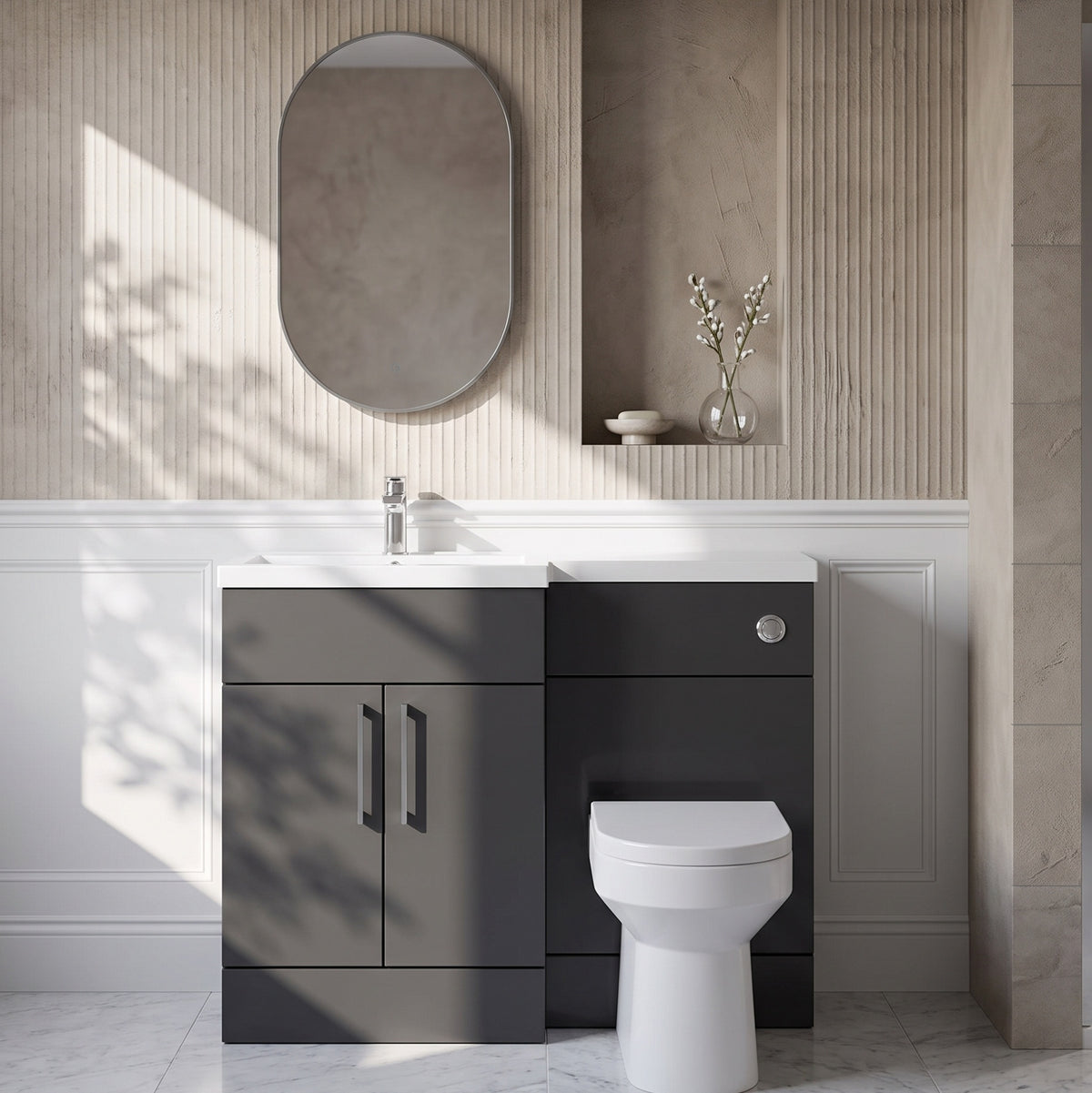 Fairford Union Gloss Grey 1100mm L Shape Left Hand Combination Pack