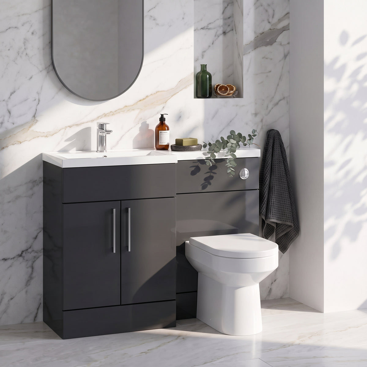 Fairford Union Gloss Grey 1100mm L Shape Left Hand Combination Pack
