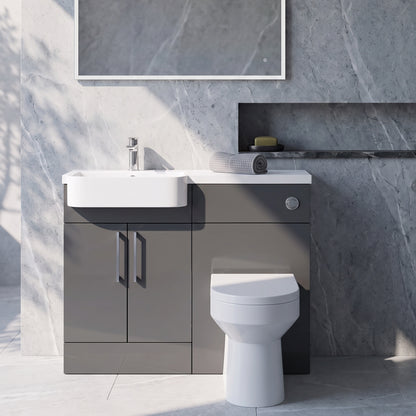 Fairford Union Gloss Grey 1100mm Round Semi Recessed Basin Left Hand Combination Pack