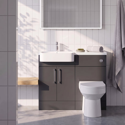 Fairford Union Gloss Grey 1100mm Round Semi Recessed Basin Left Hand Combination Pack