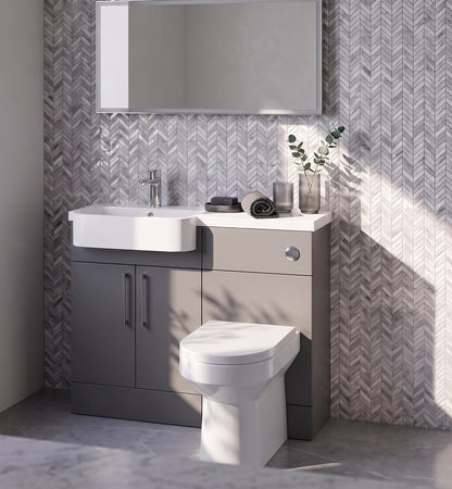 Fairford Union Gloss Grey 1100mm Round Semi Recessed Basin Left Hand Combination Pack