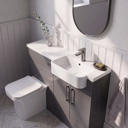 Fairford Union Gloss Grey 1100mm Round Semi Recessed Basin Right Hand Combination Pack