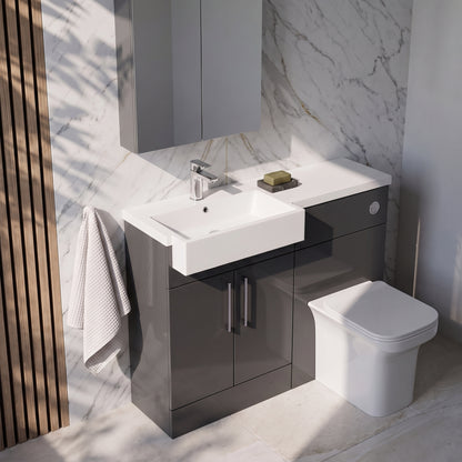 Fairford Union Gloss Grey 1100mm Square Semi Recessed Basin Left Hand Combination Pack