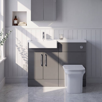 Fairford Union Gloss Grey 1100mm Square Semi Recessed Basin Left Hand Combination Pack