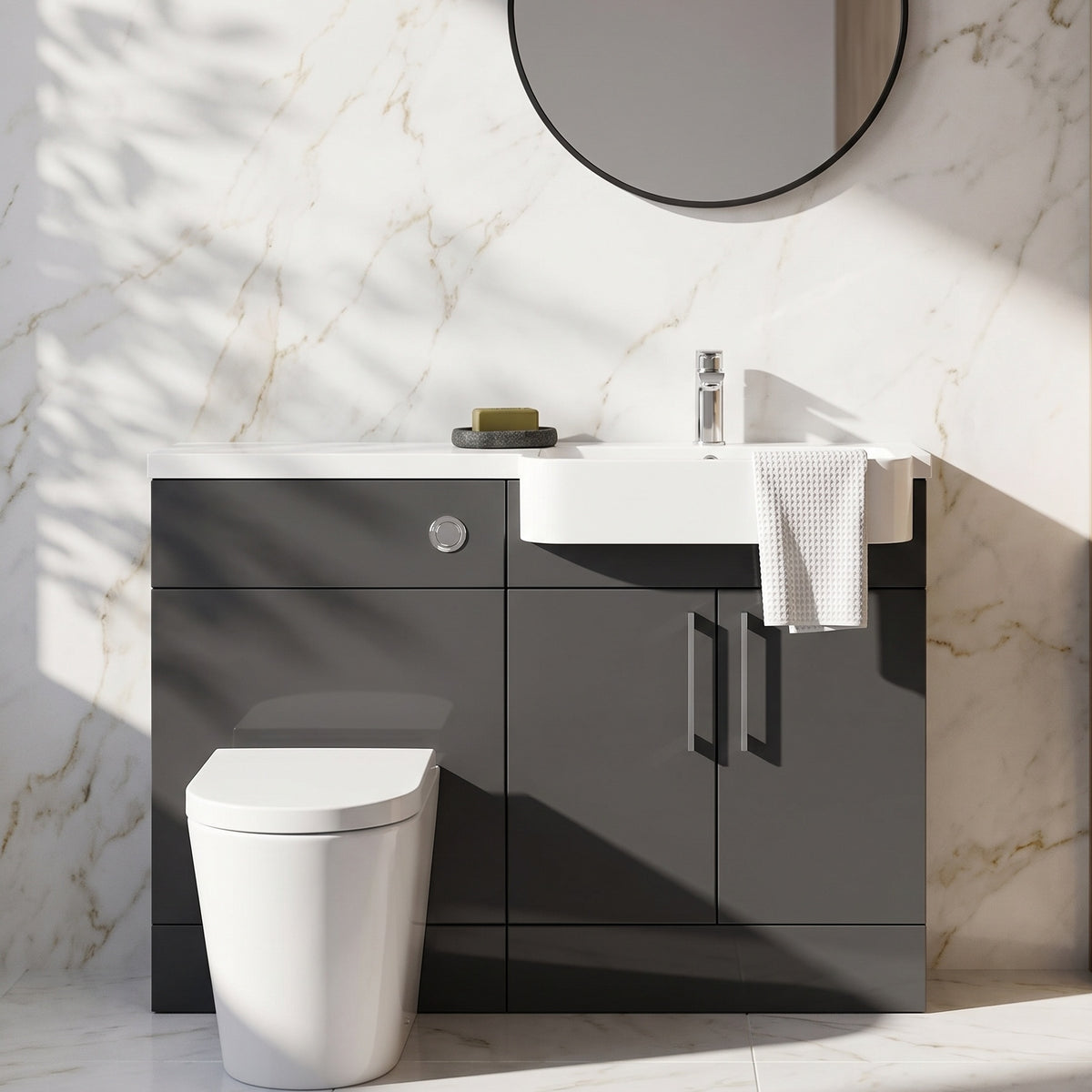 Fairford Union Gloss Grey 1100mm Square Semi Recessed Basin Right Hand Combination Pack