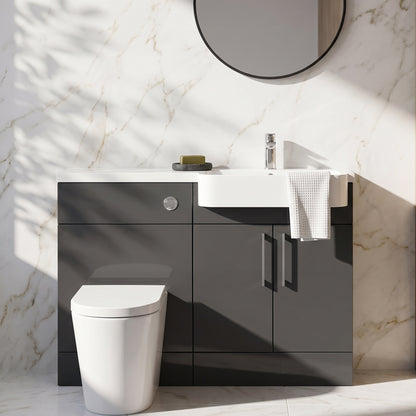 Fairford Union Gloss Grey 1100mm Square Semi Recessed Basin Right Hand Combination Pack