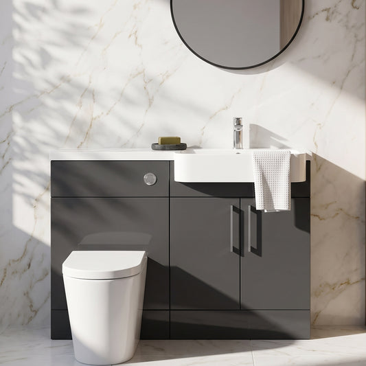 Fairford Union Gloss Grey 1100mm Square Semi Recessed Basin Right Hand Combination Pack
