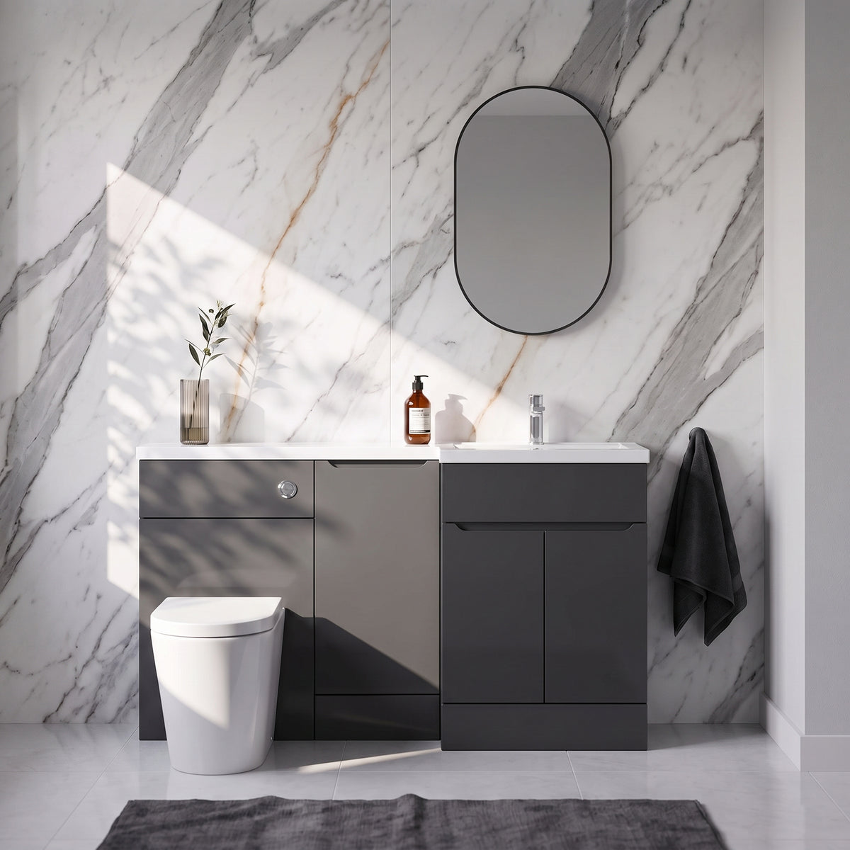 Fairford Union Gloss Grey 1500mm L Shape Right Hand Combination Pack