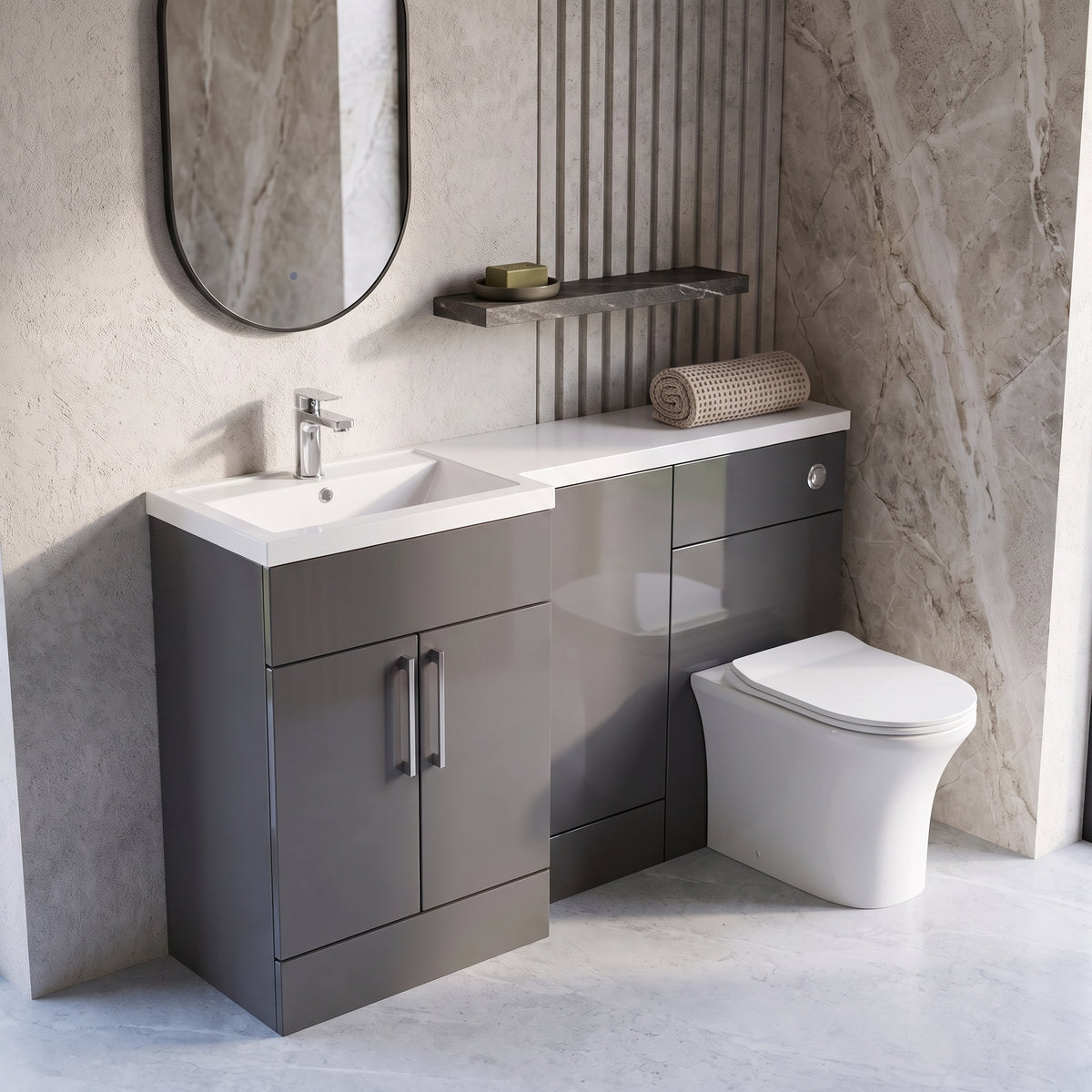 Fairford Union Gloss Grey 1500mm L Shape Left Hand Combination Pack
