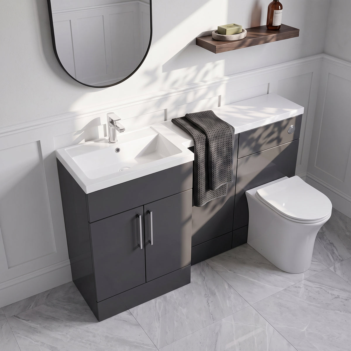 Fairford Union Gloss Grey 1500mm L Shape Left Hand Combination Pack