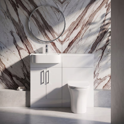 Fairford Union Gloss White 1000mm Round Semi Recessed Basin Left Hand Combination Pack