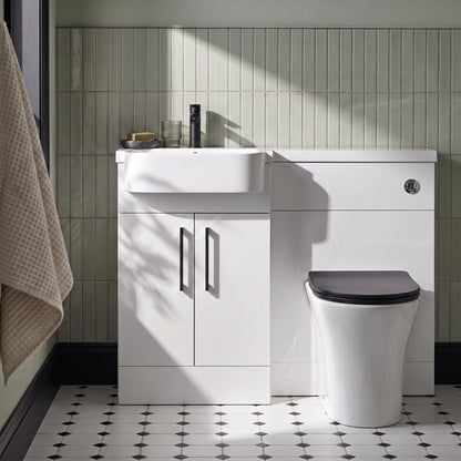 Fairford Union Gloss White 1000mm Round Semi Recessed Basin Left Hand Combination Pack