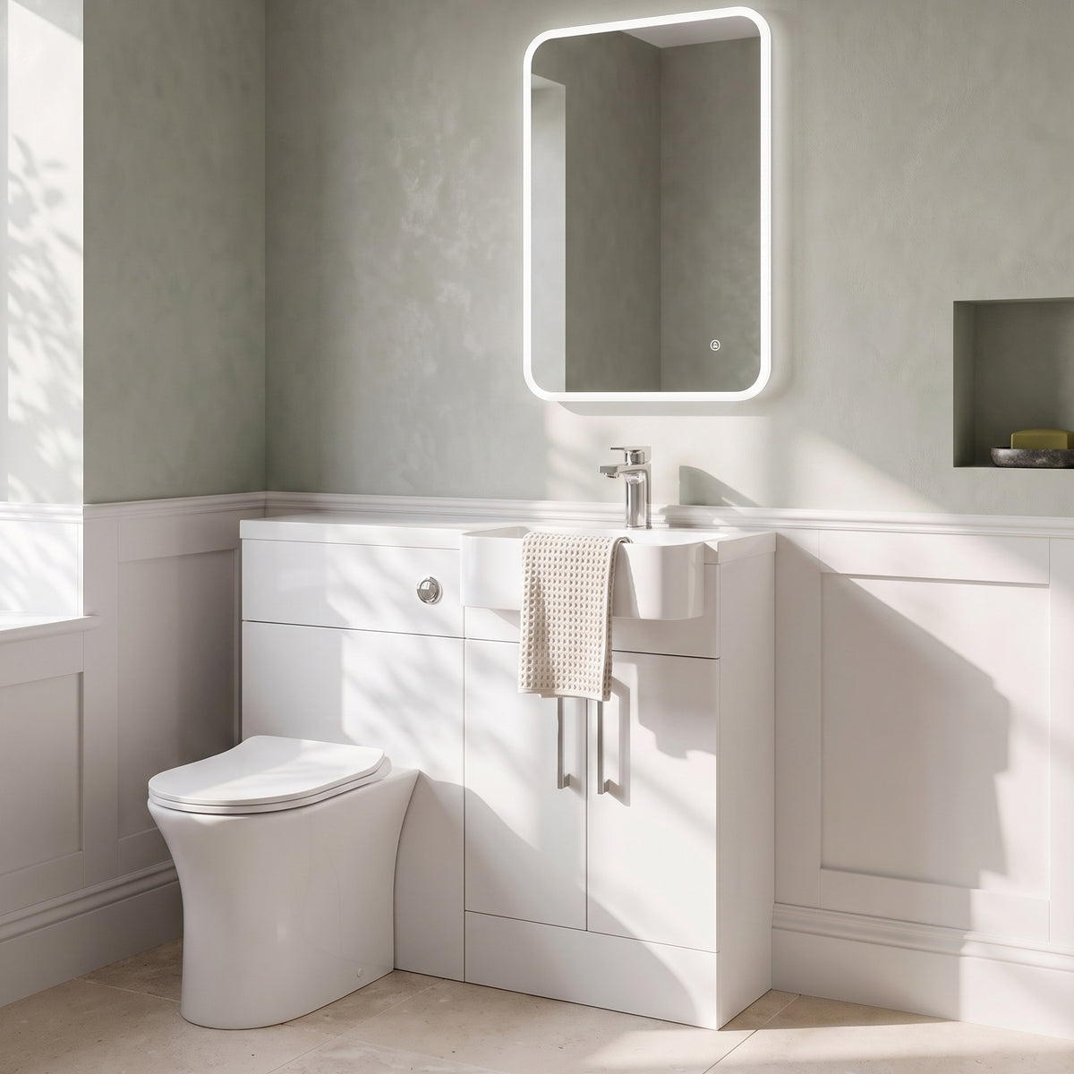 Fairford Union Gloss White 1000mm Round Semi Recessed Basin Right Hand Combination Pack