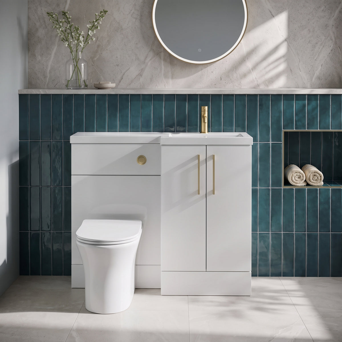 Fairford Union Gloss White 1000mm L Shape Right Hand Combination Pack