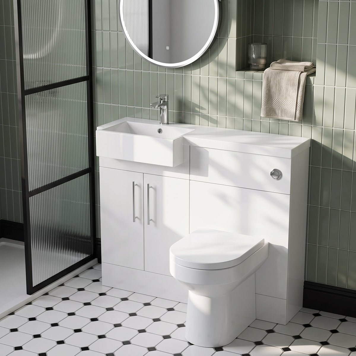 Fairford Union Gloss White 1000mm Square Semi Recessed Basin Left Hand Combination Pack