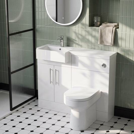 Fairford Union Gloss White 1000mm Square Semi Recessed Basin Left Hand Combination Pack