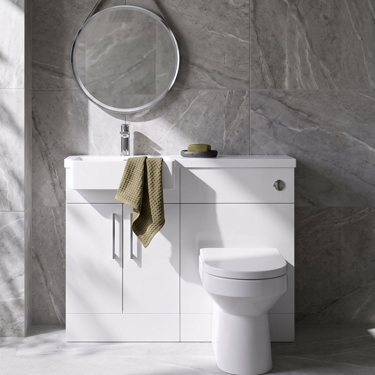 Fairford Union Gloss White 1000mm Square Semi Recessed Basin Left Hand Combination Pack