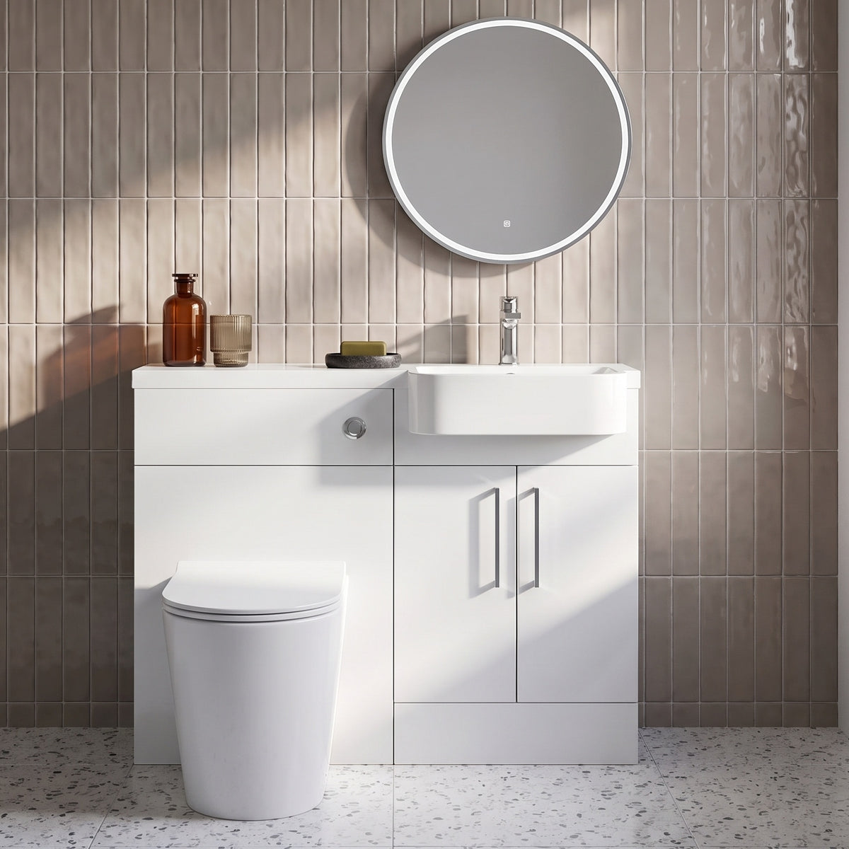 Fairford Union Gloss White 1000mm Square Semi Recessed Basin Right Hand Combination Pack