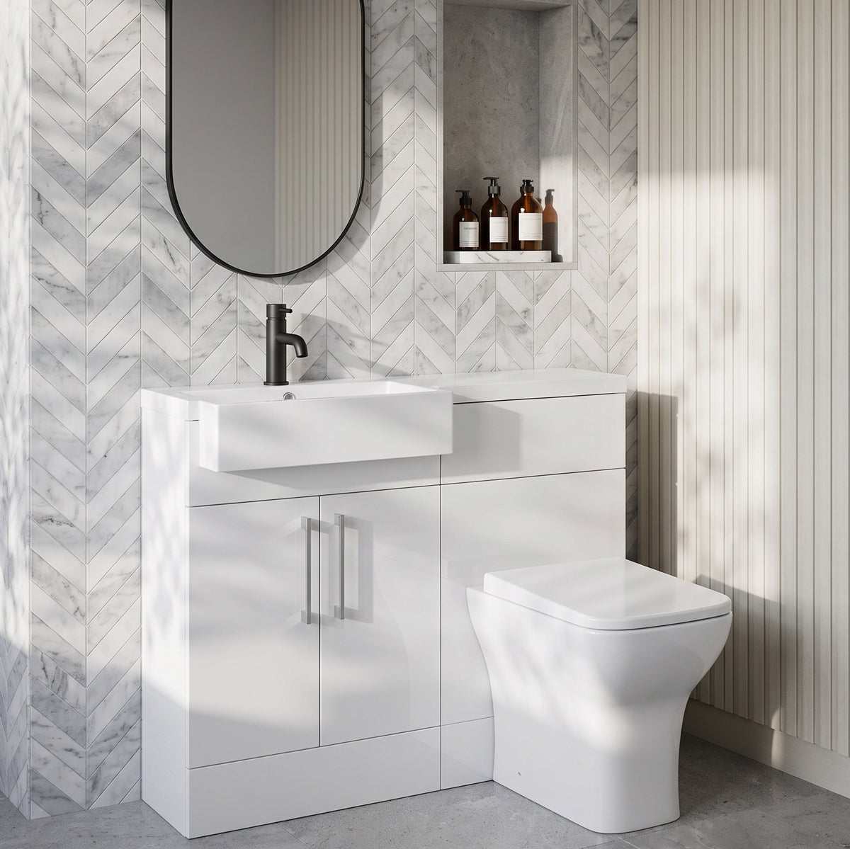 Fairford Union Gloss White 1100mm Square Semi Recessed Basin Left Hand Combination Pack