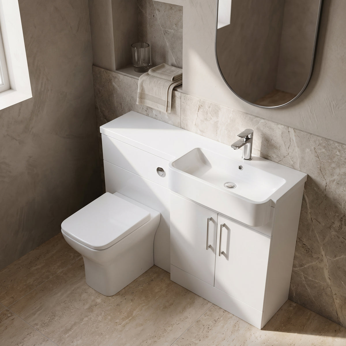 Fairford Union Gloss White 1100mm Square Semi Recessed Basin Right Hand Combination Pack