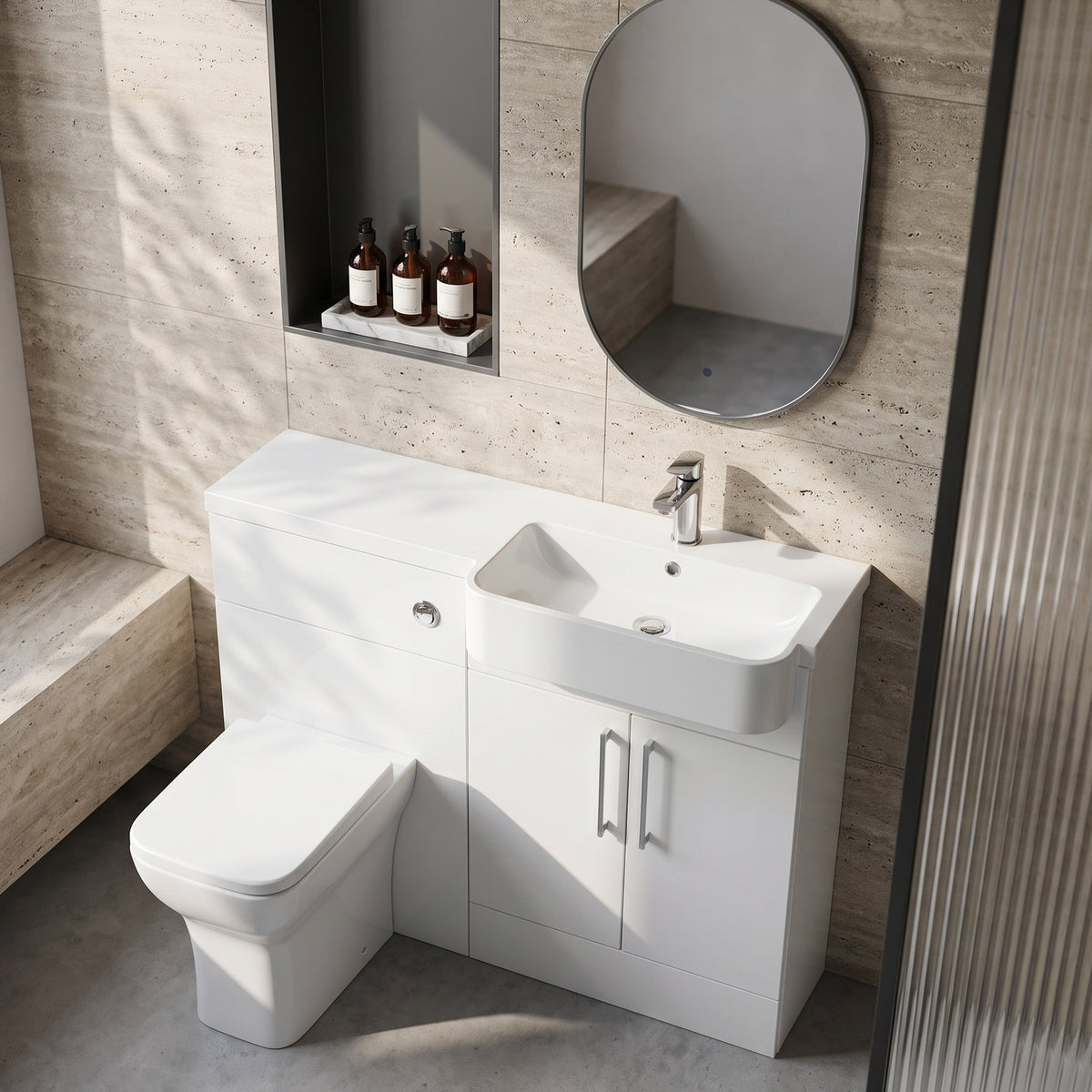 Fairford Union Gloss White 1100mm Square Semi Recessed Basin Right Hand Combination Pack