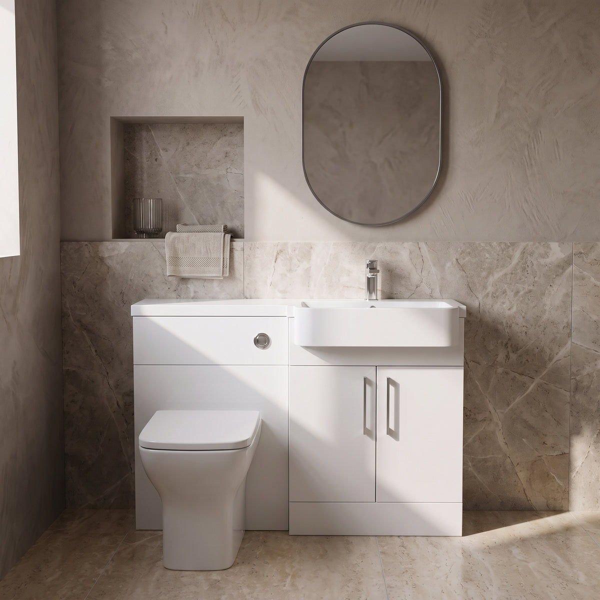 Fairford Union Gloss White 1100mm Square Semi Recessed Basin Right Hand Combination Pack