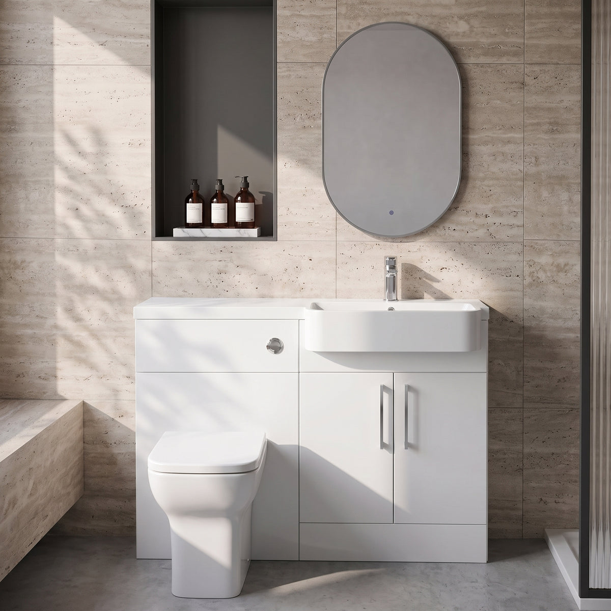 Fairford Union Gloss White 1100mm Square Semi Recessed Basin Right Hand Combination Pack