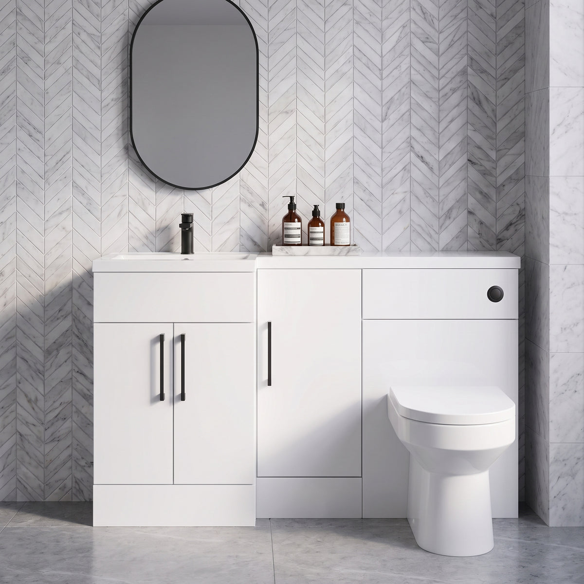 Fairford Union Gloss White 1500mm L Shape Left Hand Combination Pack