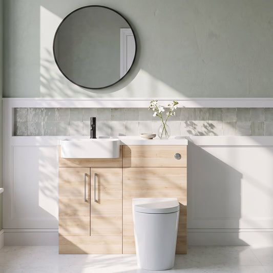 Fairford Union Light Oak 1000mm Round Semi Recessed Basin Left Hand Combination Pack