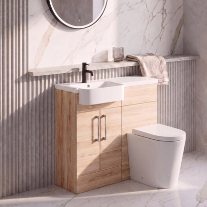 Fairford Union Light Oak 1000mm Round Semi Recessed Basin Left Hand Combination Pack