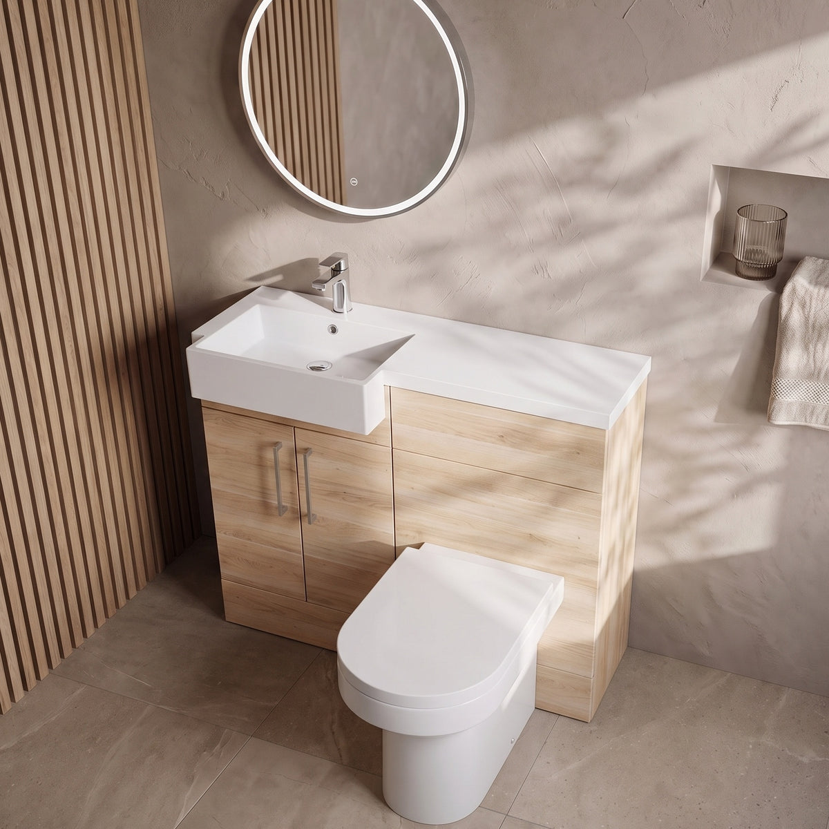 Fairford Union Light Oak 1000mm Square Semi Recessed Basin Left Hand Combination Pack