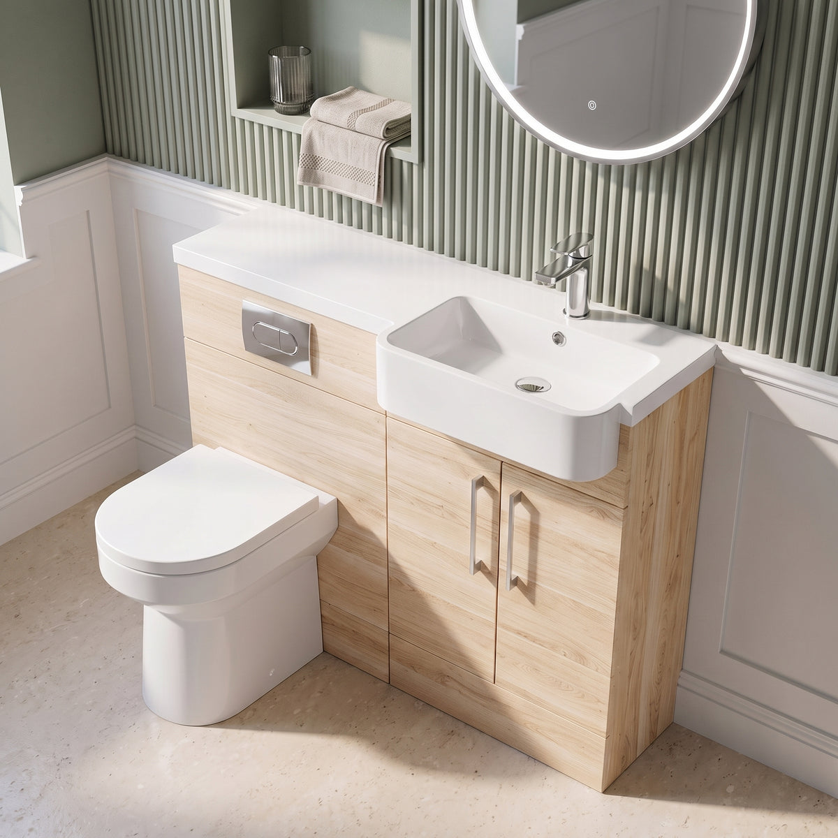 Fairford Union Light Oak 1000mm Square Semi Recessed Basin Right Hand Combination Pack