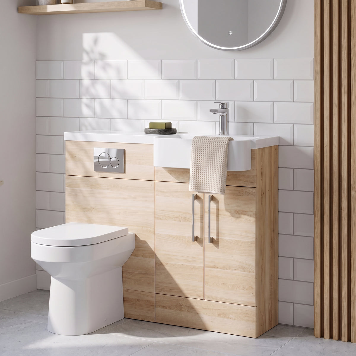 Fairford Union Light Oak 1000mm Square Semi Recessed Basin Right Hand Combination Pack