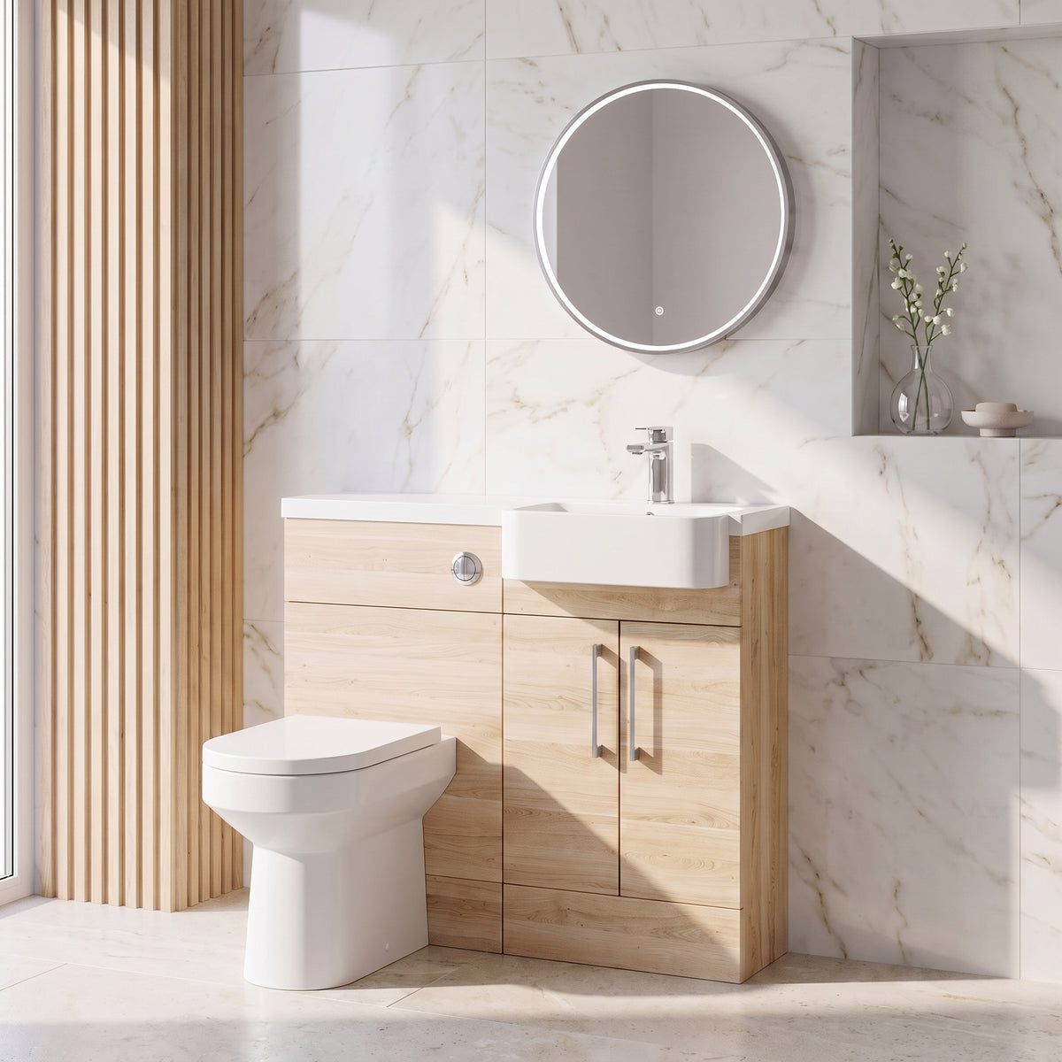 Fairford Union Light Oak 1000mm Square Semi Recessed Basin Right Hand Combination Pack