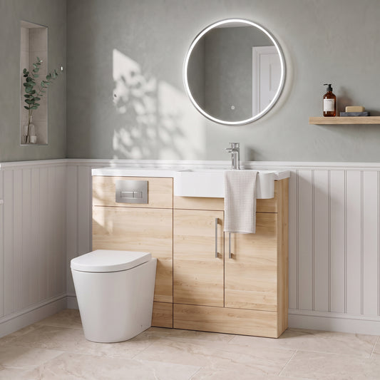 Fairford Union Light Oak 1100mm Square Semi Recessed Basin Right Hand Combination Pack
