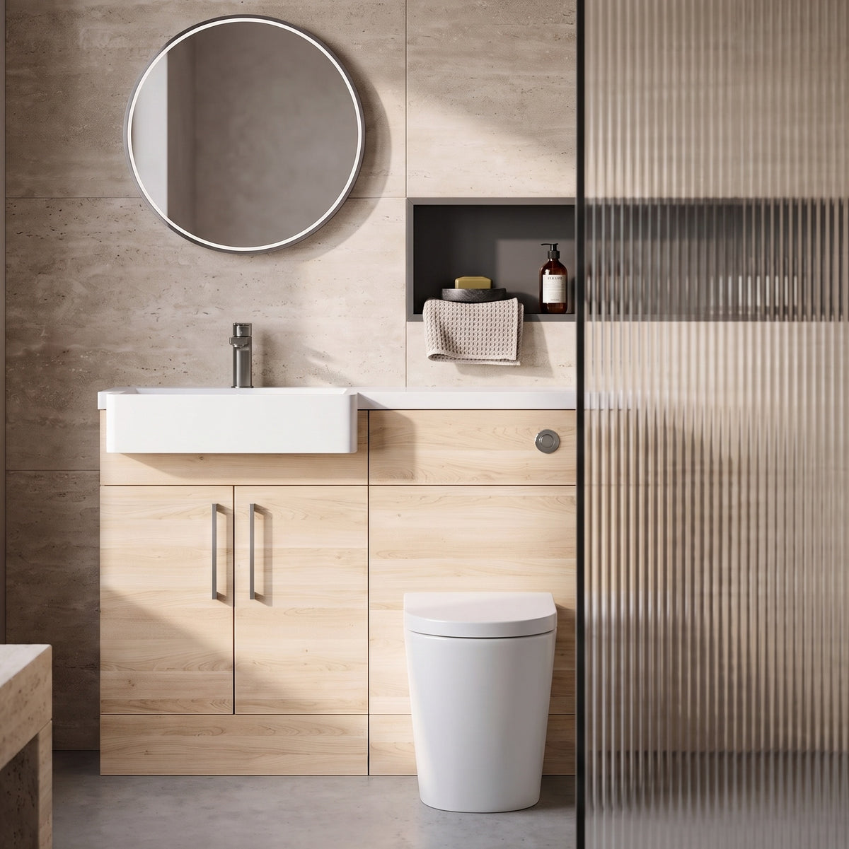 Fairford Union Light Oak 1100mm Square Semi Recessed Basin Left Hand Combination Pack