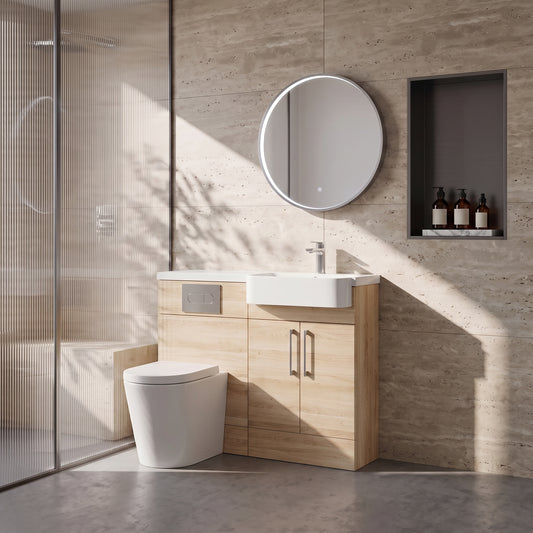 Fairford Union Light Oak 1100mm Round Semi Recessed Basin Right Hand Combination Pack