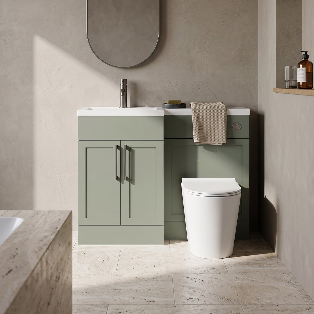 Fairford Union Style Shaker Matt Lux Green 1000mm L Shape Left Hand Combination Pack
