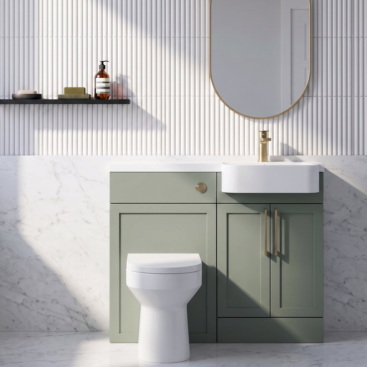 Fairford Union Style Shaker Matt Lux Green 1000mm Round Semi Recessed Basin Right Hand Combination Pack