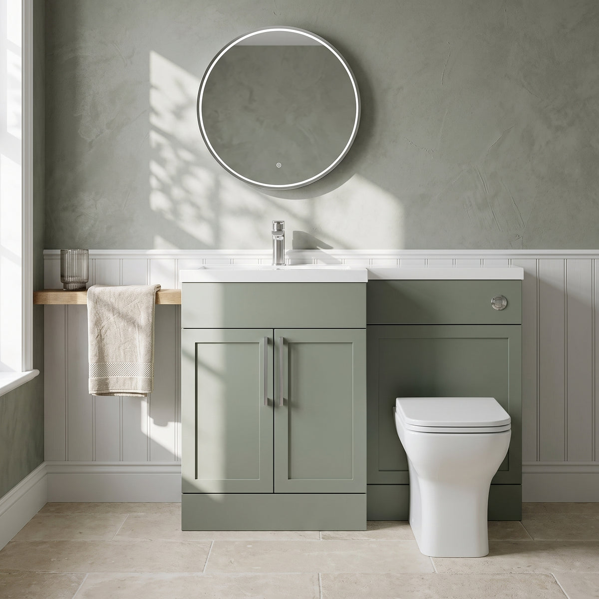 Fairford Union Style Shaker Matt Lux Green 1100mm L Shape Left Hand Combination Pack