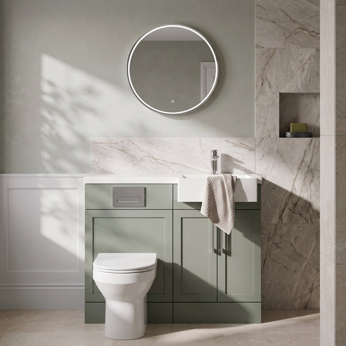 Fairford Union Style Shaker Matt Lux Green 1000mm Square Semi Recessed Basin Right Hand Combination Pack