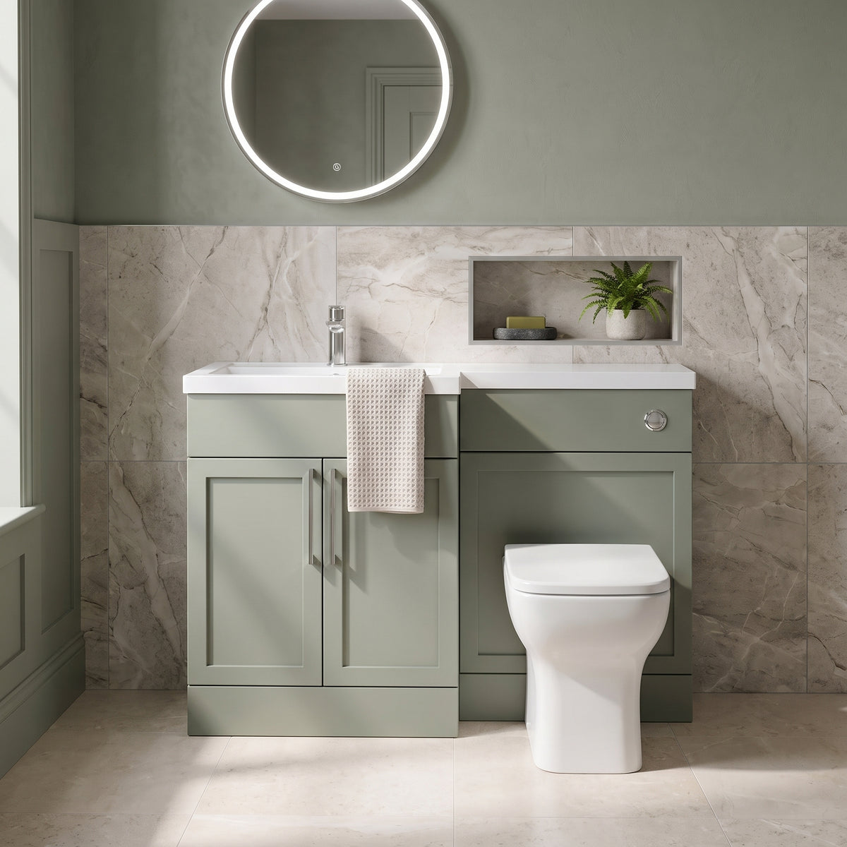 Fairford Union Style Shaker Matt Lux Green 1100mm L Shape Left Hand Combination Pack