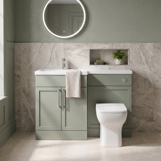 Fairford Union Style Shaker Matt Lux Green 1100mm L Shape Left Hand Combination Pack