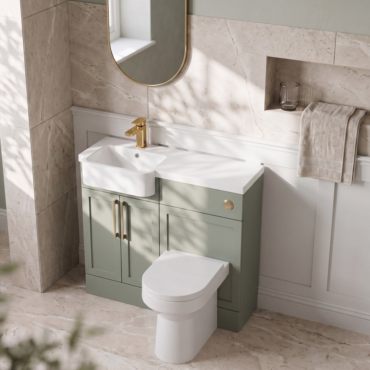Fairford Union Style Shaker Matt Lux Green 1000mm Round Semi Recessed Basin Left Hand Combination Pack