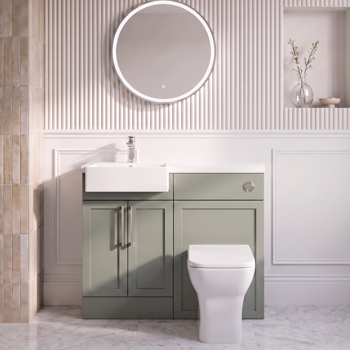 Fairford Union Style Shaker Matt Lux Green 1000mm Square Semi Recessed Basin Left Hand Combination Pack