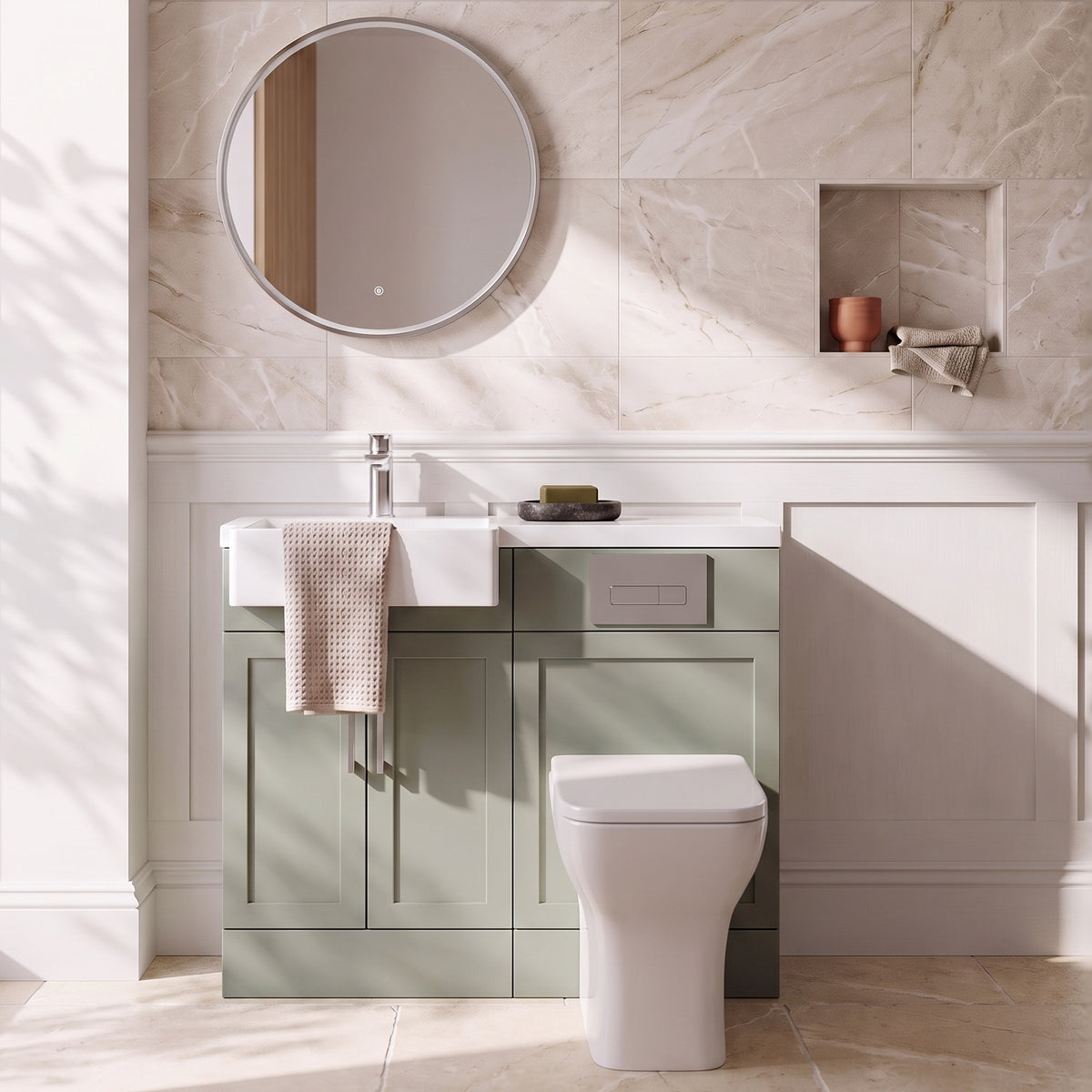 Fairford Union Style Shaker Matt Lux Green 1000mm Square Semi Recessed Basin Left Hand Combination Pack