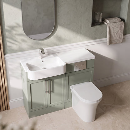 Fairford Union Style Shaker Matt Lux Green 1100mm Round Semi Recessed Basin Left Hand Combination Pack