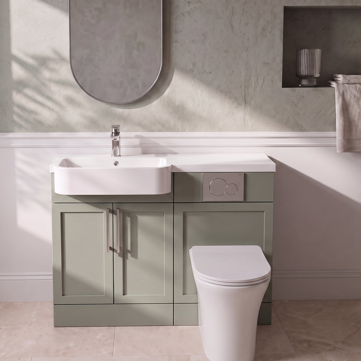 Fairford Union Style Shaker Matt Lux Green 1100mm Round Semi Recessed Basin Left Hand Combination Pack
