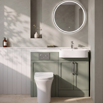 Fairford Union Style Shaker Matt Lux Green 1100mm Round Semi Recessed Basin Right Hand Combination Pack